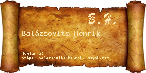 Balázsovits Henrik névjegykártya