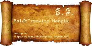 Balázsovits Henrik névjegykártya